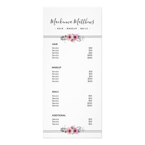 Modern Floral Signature White Salon Service Menu