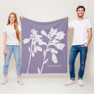 Modern Floral Silhouette Custom Name Fleece Blanket