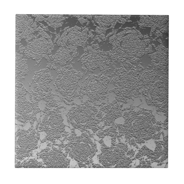 Modern Floral Silver Light Grey Pattern Ceramic Tile (Front)