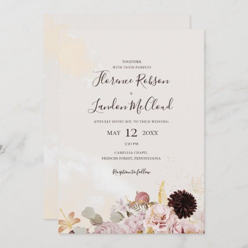 Modern Floral Simple Watercolor All In One Wedding Invitation