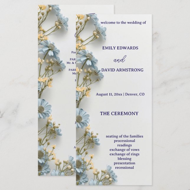 Modern Floral Simple Wedding Program (Front/Back)
