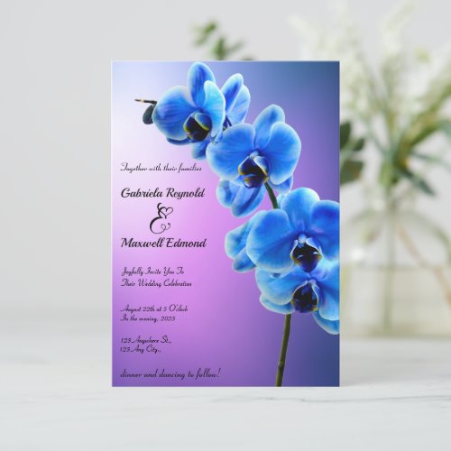 Modern Floral Sky Blue Orchids Wedding Invitation