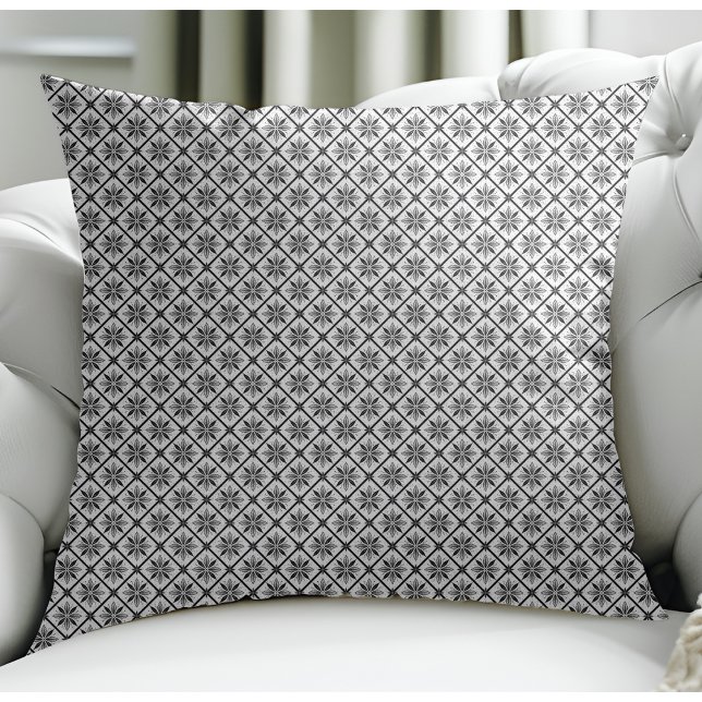 Modern Floral Small Plaid Pattern White Throw Pillow (Creator Uploaded)