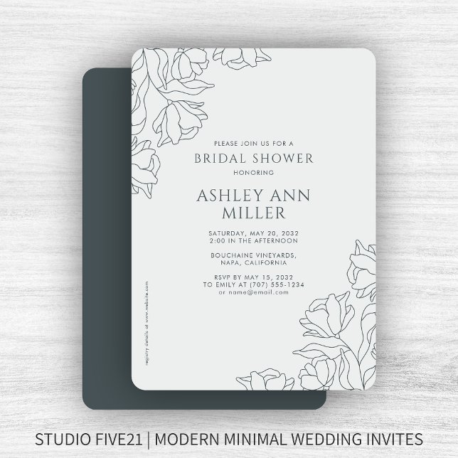 Modern Floral Space Gray Wedding Bridal Shower Invitation (Creator Uploaded)