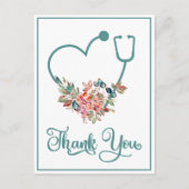 Modern Floral Stethoscope Heart Nurse Thank You Postcard (Front)