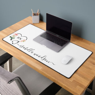 Modern Floral Stethoscope Nurse Script Name Desk Mat