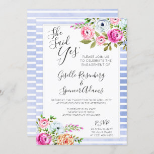 Modern Floral Stripe Engagement Party Invitation