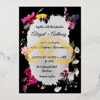 Modern Floral stylish border Foil Invitation