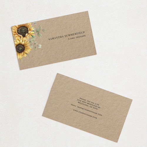 Modern Floral Sunflower Eucalyptus Greenery Business Card