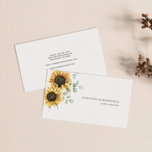 Modern Floral Sunflower Eucalyptus Greenery Business Card