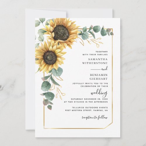 Modern Floral Sunflower Eucalyptus Wedding Invitation