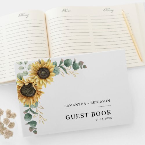 Modern Floral Sunflower Greenery Wedding Guest Book