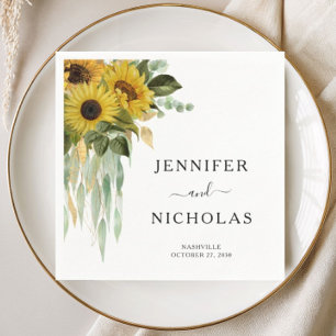 Modern Floral Sunflower Wedding Napkins