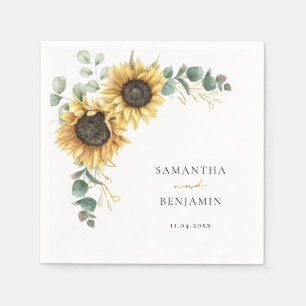 Modern Floral Sunflower Wedding Party Paper Napkins