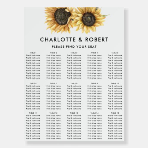 Modern Floral Sunflower Wedding Seating Chart Foam Board