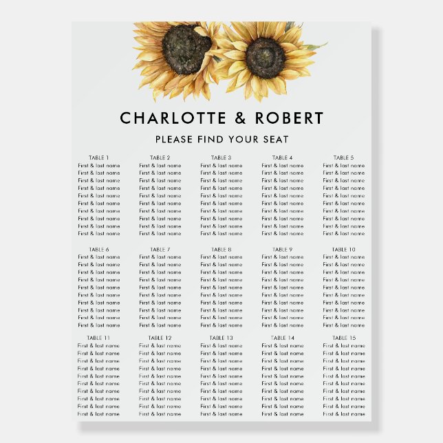 Modern Floral Sunflower Wedding Seating Chart Foam Board (Front)