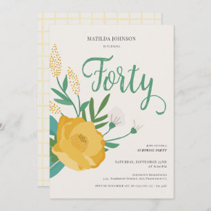 Modern Floral Surprise 40th Birthday Party Invitation