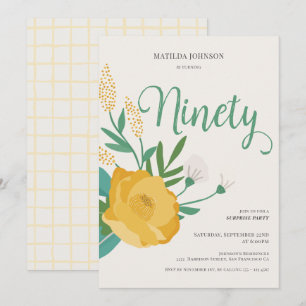 Modern Floral Surprise 90th Birthday Party Invitation