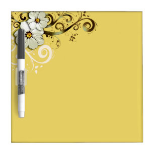 Modern Floral Swirling Curlicues buttercup yellow Dry Erase Board