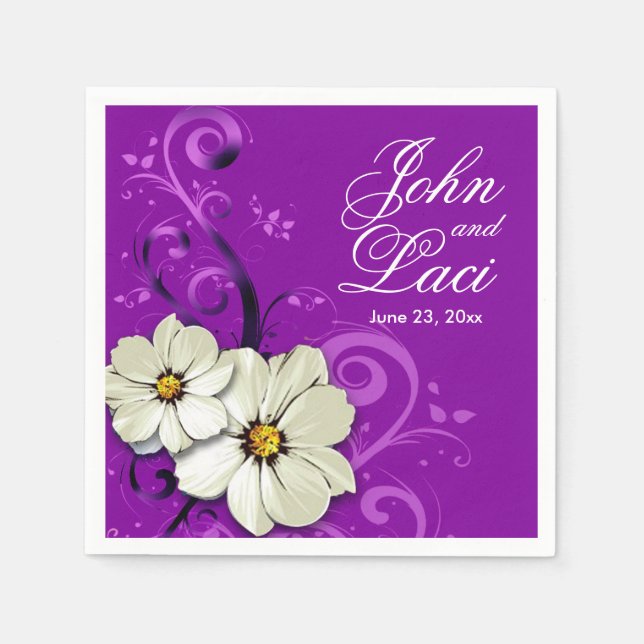 Modern Floral Swirling Curlicues | purple Napkins (Front)