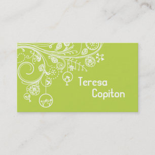 Modern floral swirls & birds light green business card