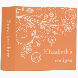 Modern floral swirls & birds orange recipe binder