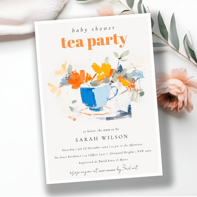 Modern Floral Tea Cup Baby Shower Tea Party  Invitation (Creator Uploaded)