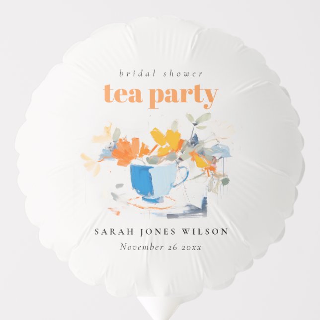 Modern Floral Tea Cup Bridal Shower Tea Party  Balloon (Front)
