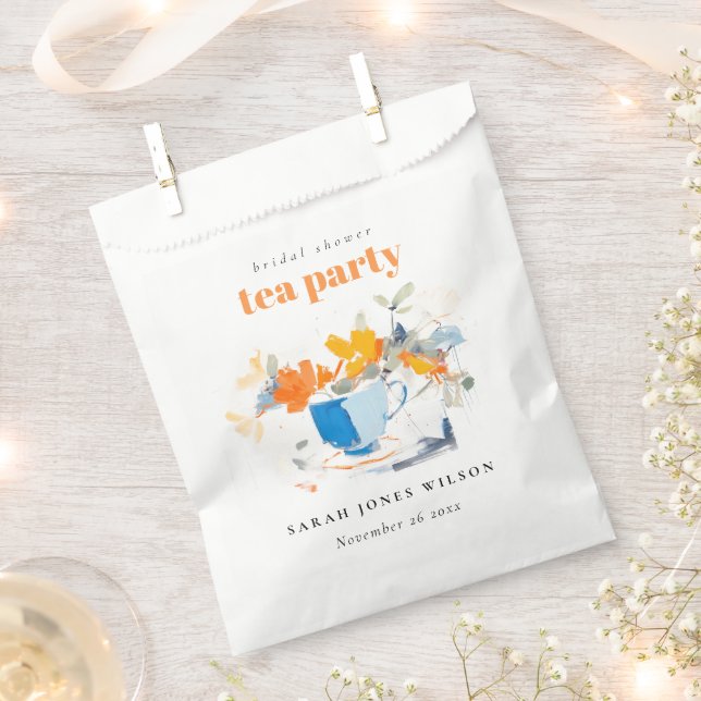 Modern Floral Tea Cup Bridal Shower Tea Party  Favor Bag (Clipped)