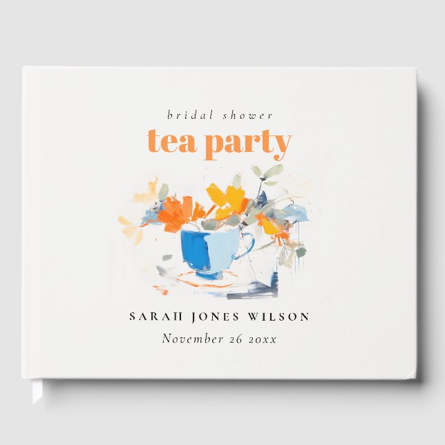 Modern Floral Tea Cup Bridal Shower Tea Party  Guest Book (Front)
