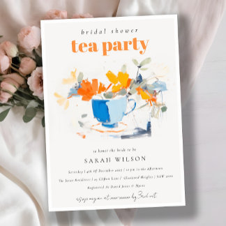 Modern Floral Tea Cup Bridal Shower Tea Party Invitation