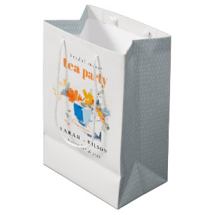 Modern Floral Tea Cup Bridal Shower Tea Party Medium Gift Bag