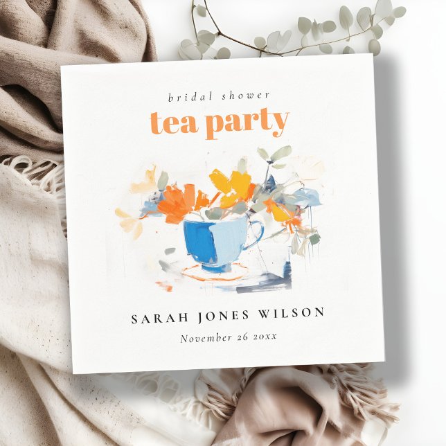 Modern Floral Tea Cup Bridal Shower Tea Party  Napkins (Creator Uploaded)