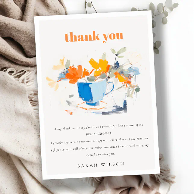 Modern Floral Tea Cup Bridal Shower Tea Party Thank You Card | Zazzle