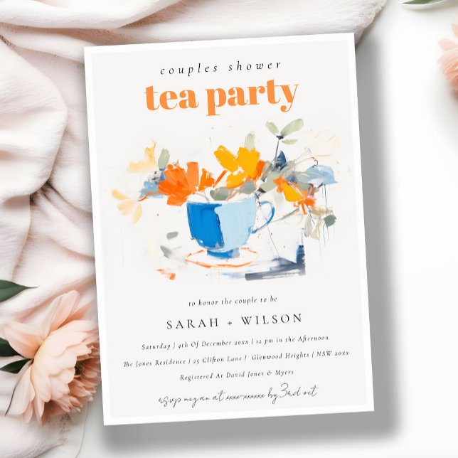 Modern Floral Tea Cup Couples Shower Tea Party  Invitation (Creator Uploaded)