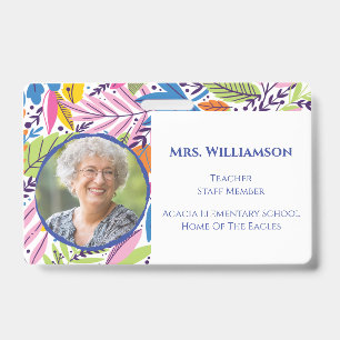 Modern Floral Teacher Educator Staff Photo ID Badge