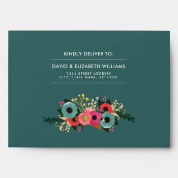 Modern Floral Teal | Pink | Black Wedding Envelope by YourWeddingDay at Zazzle