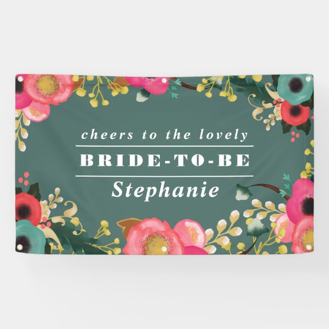 Modern Floral Teal Pink Large Bridal Shower Banner (Horizontal)