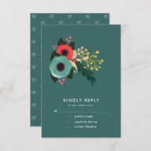 Modern Floral Teal | Pink Wedding RSVP Cards