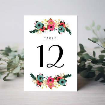 Modern Floral Teal Pink Wedding Table Number Card by YourWeddingDay at Zazzle