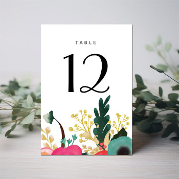 Modern Floral Teal Pink Wedding Table Number Card by YourWeddingDay at Zazzle