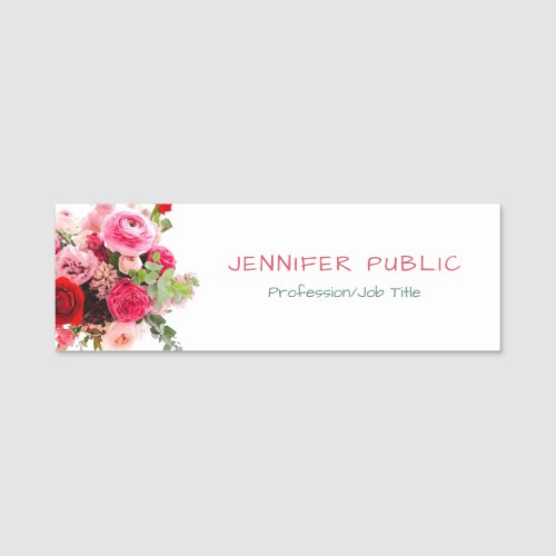 Modern Floral Template Watercolor Roses Flowers Name Tag