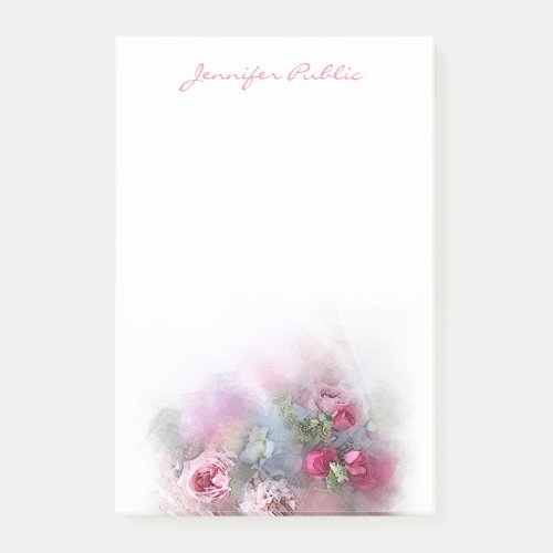 Modern Floral Template Watercolor Roses Script Post_it Notes