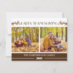 Modern Floral Thanksgiving Family photo Collage Holiday Card