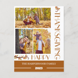 Modern Floral Thanksgiving Family photo Collage Holiday Postcard