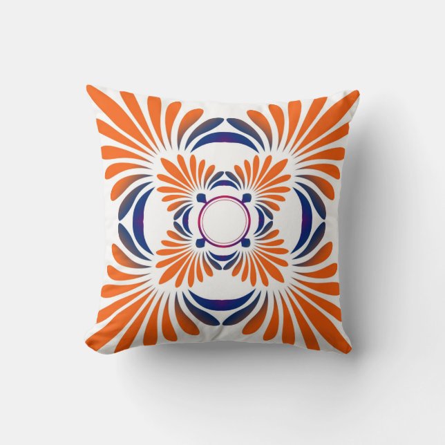 Modern Floral Throw Pillows:Blue Orange Throw Pillow (Front)