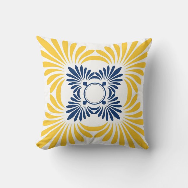 Modern Floral Throw Pillows:Blue Yellow Pillow (Front)