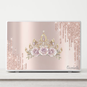 Modern Floral Tiara Glitter Drips Rose Gold HP Laptop Skin