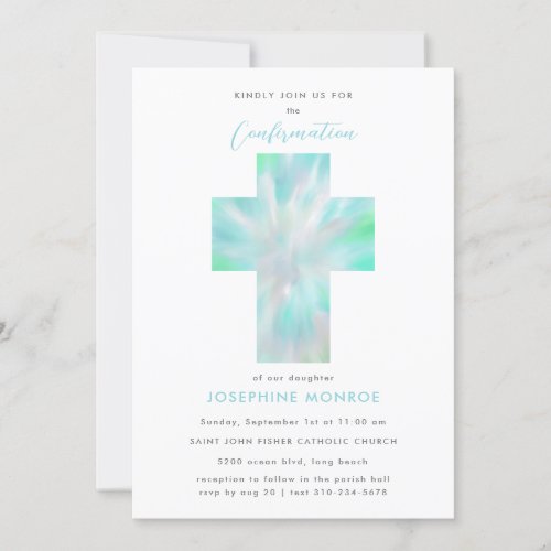 Modern Floral Tie Dye Cross Confirmation Invitatio Invitation