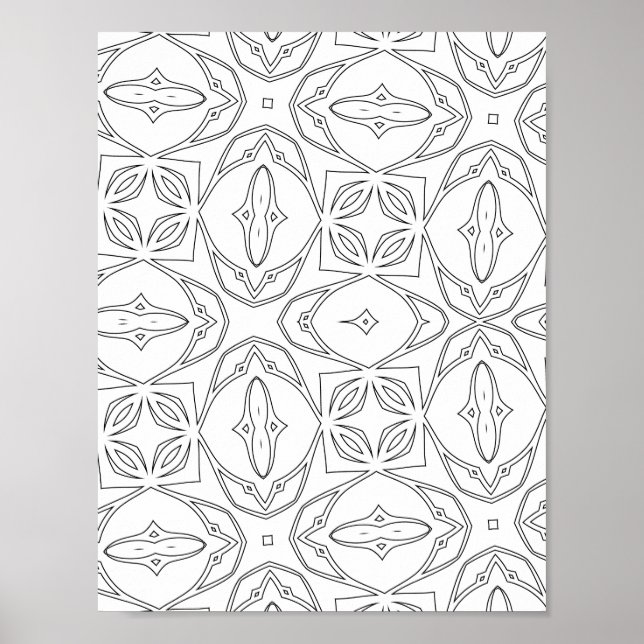 Modern Floral Tile Pattern Coloring Page Design Poster (Front)